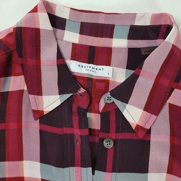 EQUIPMENT Pink Purple Plaid Silk Brett Shirt - S - Picture 4 of 6